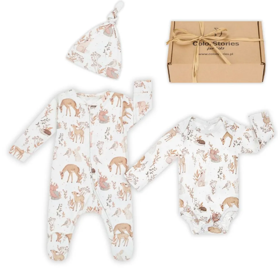 Komplet niemowlęcy 56 cm Forest Friends body + śpioszki + czapeczka