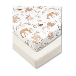 Prześcieradło do łóżeczka 120x60cm 2-pak Beż i Forest Friends