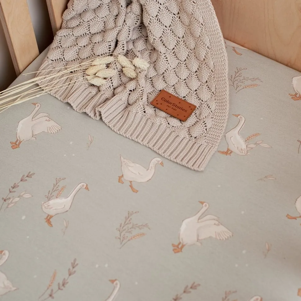 Prześcieradło do łóżeczka 120x60cm 2-pak Beż i Happy Goose Olive